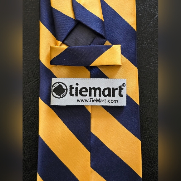 Tiemart Navy Blue and Gold Bar Striped Tie - Picture 5 of 6
